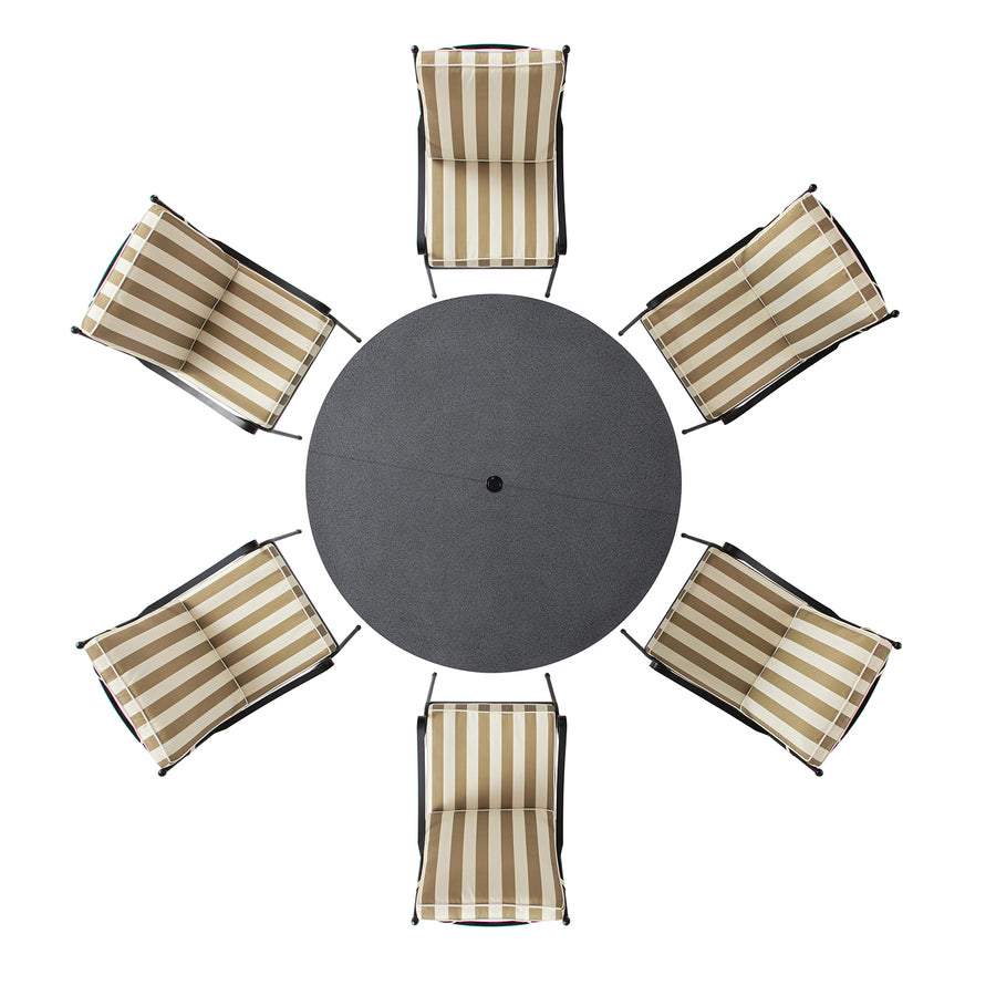 Haymes Indoor and Outdoor Metal 6-Seater Round Dining Set, Khaki Stripe
