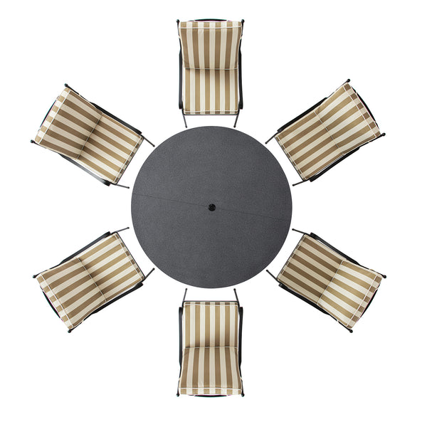 Haymes Indoor and Outdoor Metal 6 - Seater Round Dining Set, Khaki Stripe - daals