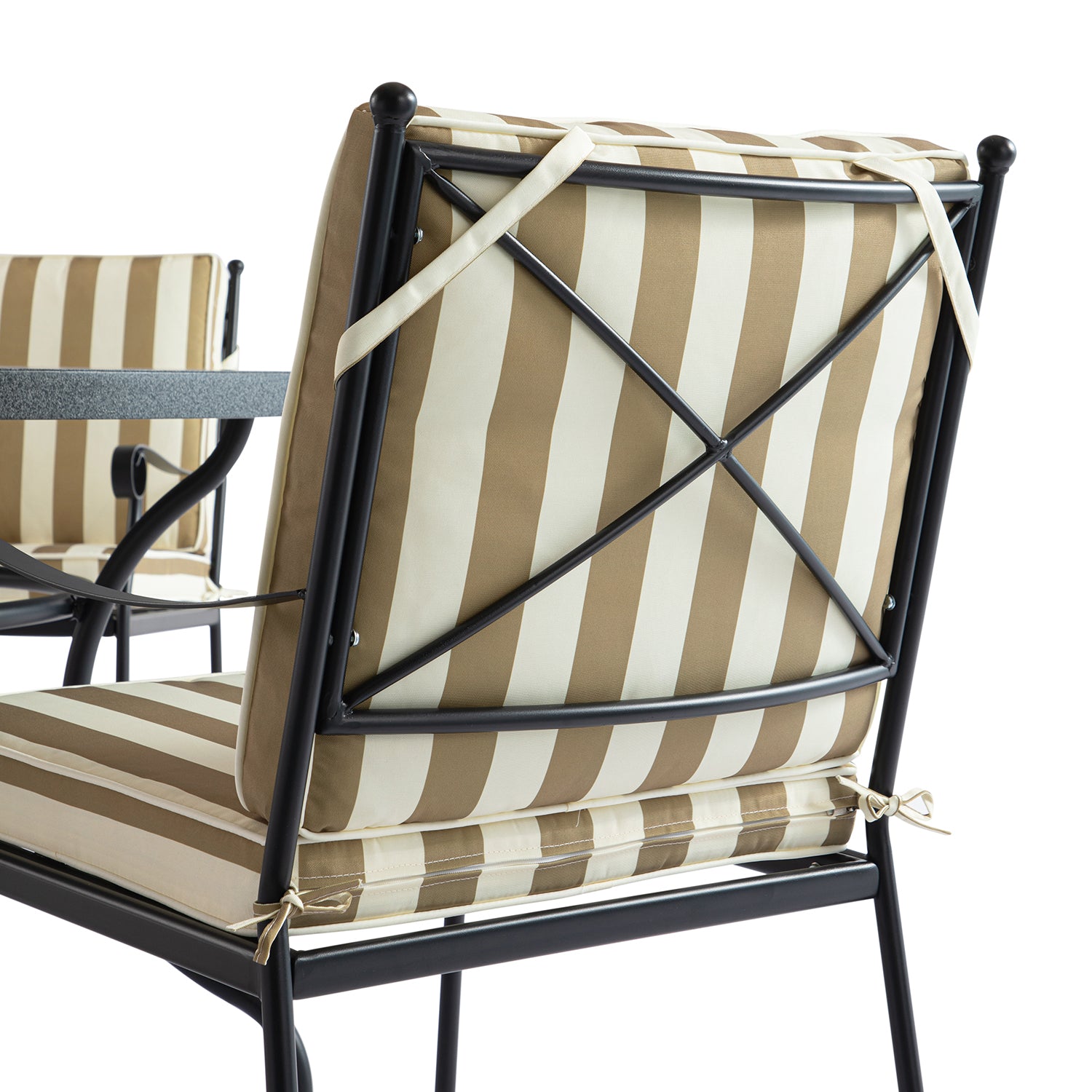 Haymes Indoor and Outdoor Metal 6-Seater Round Dining Set, Khaki Stripe