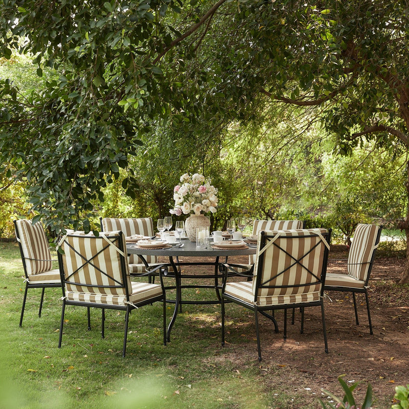 Haymes Indoor and Outdoor Metal 6 - Seater Round Dining Set, Khaki Stripe - daals