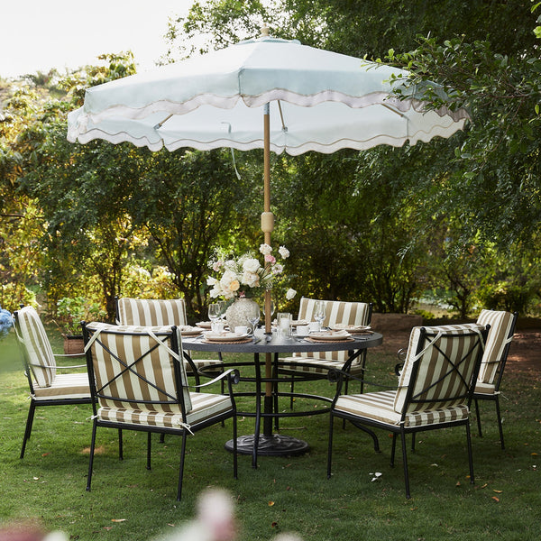 Haymes Indoor and Outdoor Metal 6 - Seater Round Dining Set, Khaki Stripe - daals