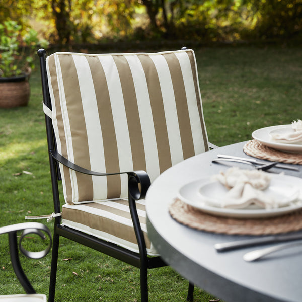 Haymes Indoor and Outdoor Metal 6 - Seater Round Dining Set, Khaki Stripe - daals