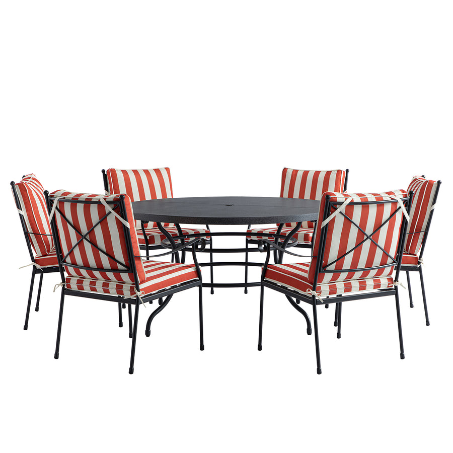 Haymes Indoor and Outdoor Metal 6-Seater Round Dining Set, Scarlet Stripe