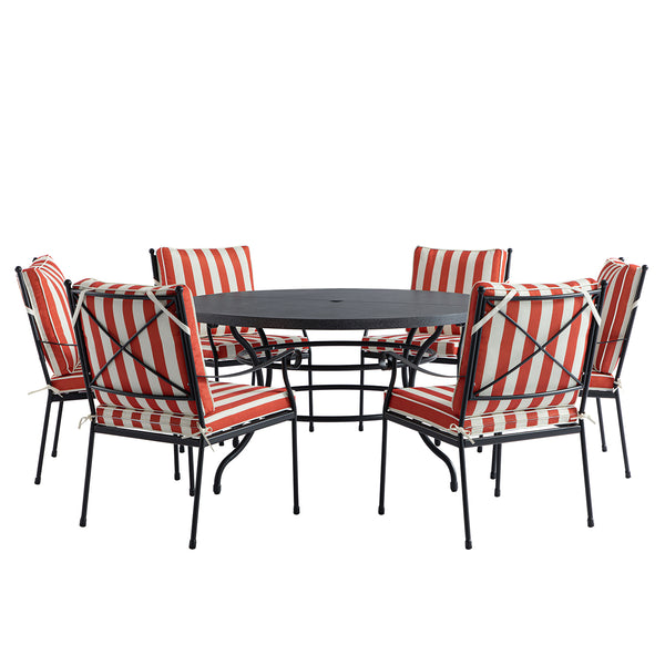 Haymes Indoor and Outdoor Metal 6 - Seater Round Dining Set, Scarlet Stripe - daals