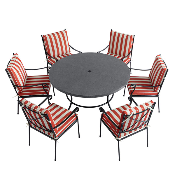 Haymes Indoor and Outdoor Metal 6 - Seater Round Dining Set, Scarlet Stripe - daals