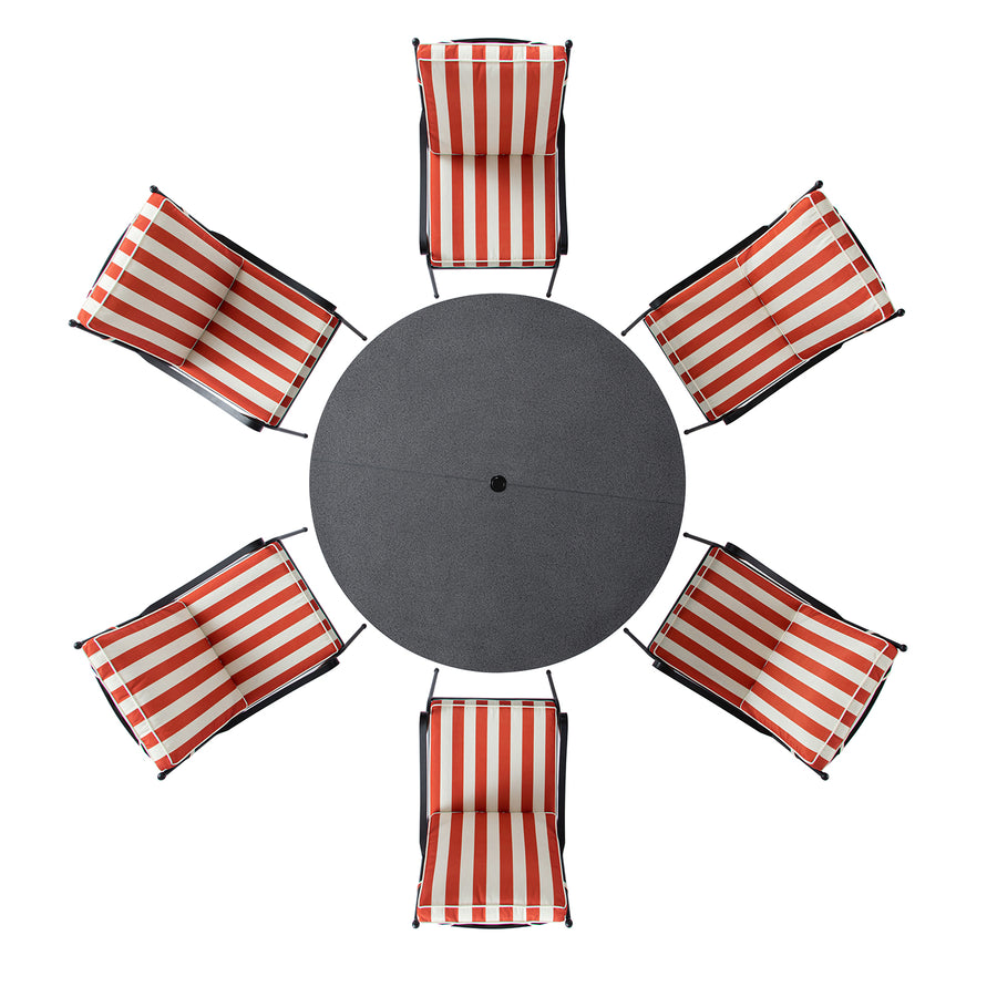 Haymes Indoor and Outdoor Metal 6-Seater Round Dining Set, Scarlet Stripe