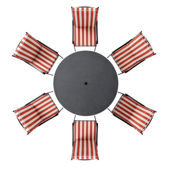 Haymes Indoor and Outdoor Metal 6 - Seater Round Dining Set, Scarlet Stripe - daals
