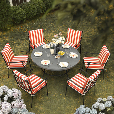 Haymes Indoor and Outdoor Metal 6-Seater Round Dining Set, Scarlet Stripe