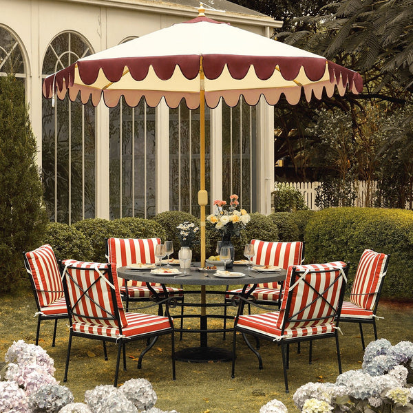 Haymes Indoor and Outdoor Metal 6 - Seater Round Dining Set, Scarlet Stripe - daals