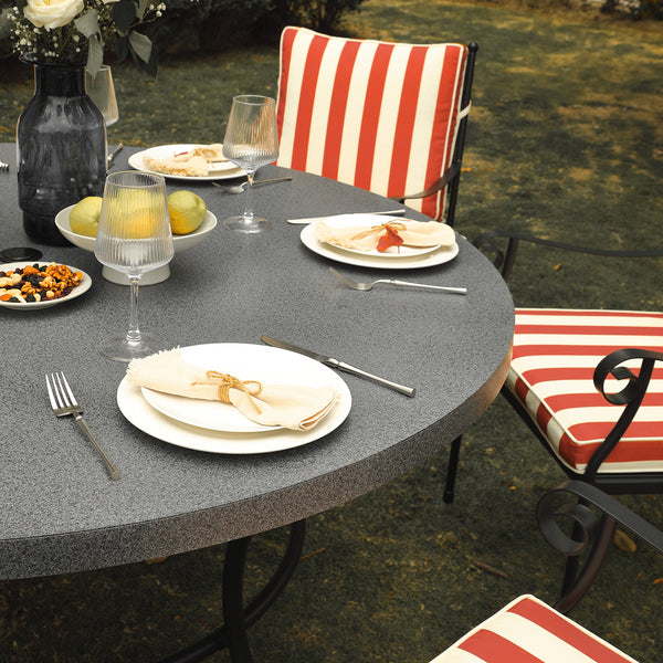Haymes Indoor and Outdoor Metal 6 - Seater Round Dining Set, Scarlet Stripe - daals