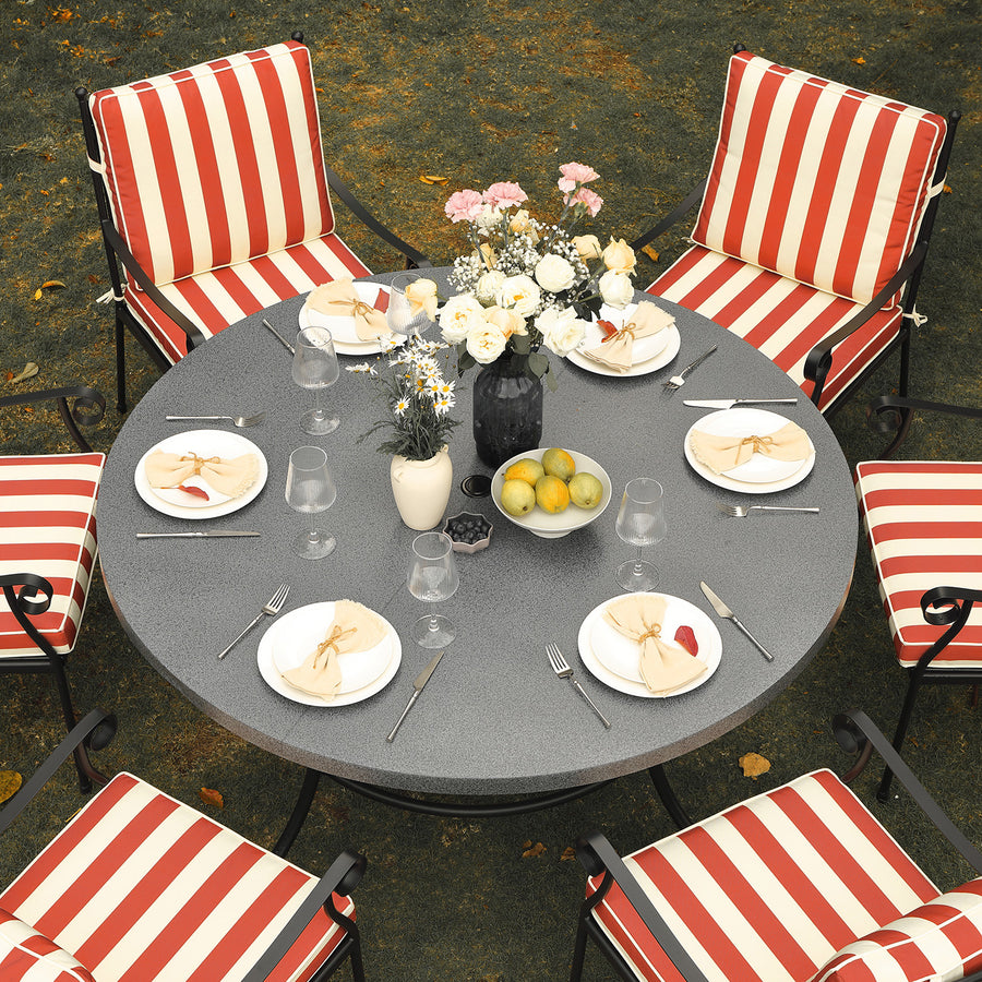 Haymes Indoor and Outdoor Metal 6-Seater Round Dining Set, Scarlet Stripe