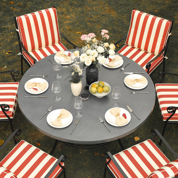 Haymes Indoor and Outdoor Metal 6 - Seater Round Dining Set, Scarlet Stripe - daals