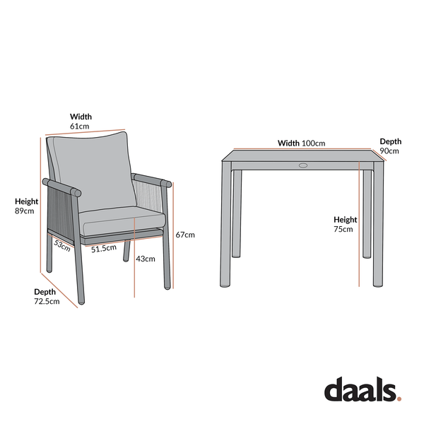 Soller Indoor and Outdoor Rope Weave 4 - Seater Square Dining Set - daals
