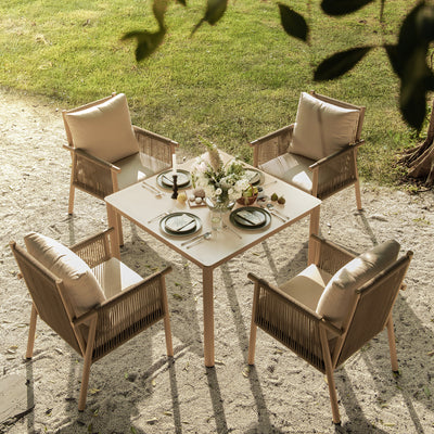 Soller Indoor and Outdoor Rope Weave 4-Seater Square Dining Set