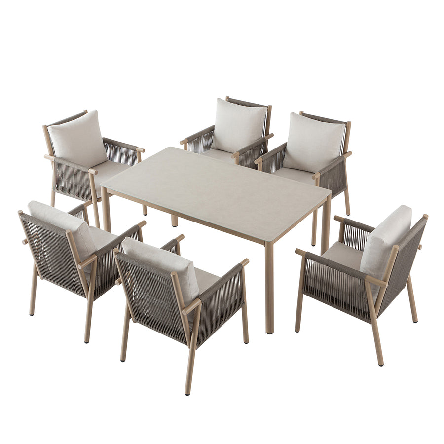 Soller Indoor and Outdoor Rope Weave 6-Seater Rectangular Dining Set