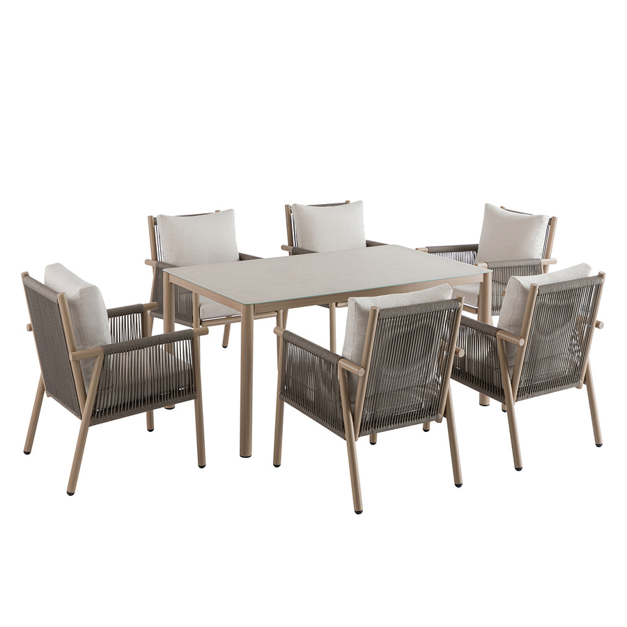 Soller Indoor and Outdoor Rope Weave 6-Seater Rectangular Dining Set