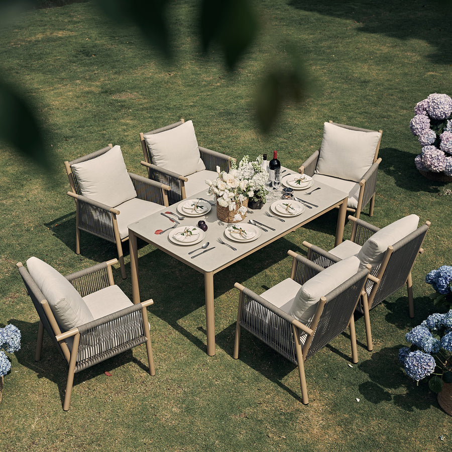 Soller Indoor and Outdoor Rope Weave 6-Seater Rectangular Dining Set