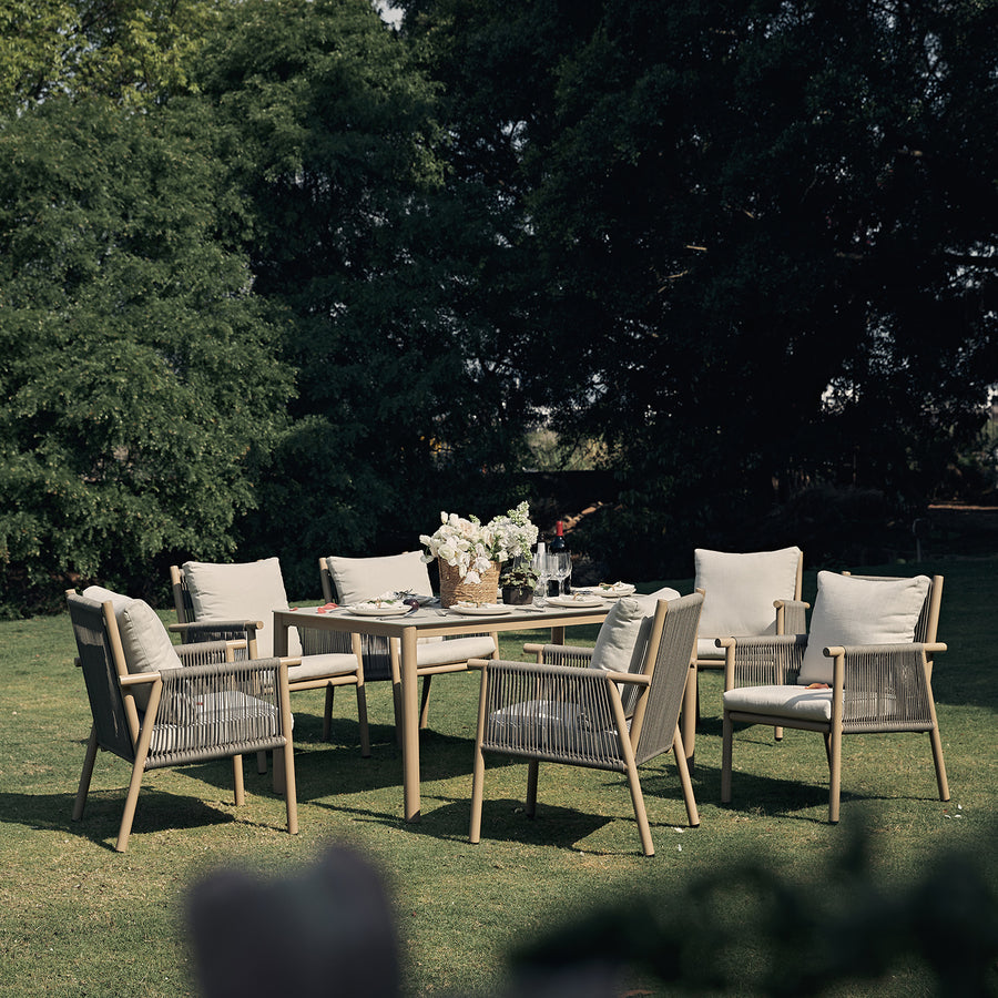 Soller Indoor and Outdoor Rope Weave 6-Seater Rectangular Dining Set