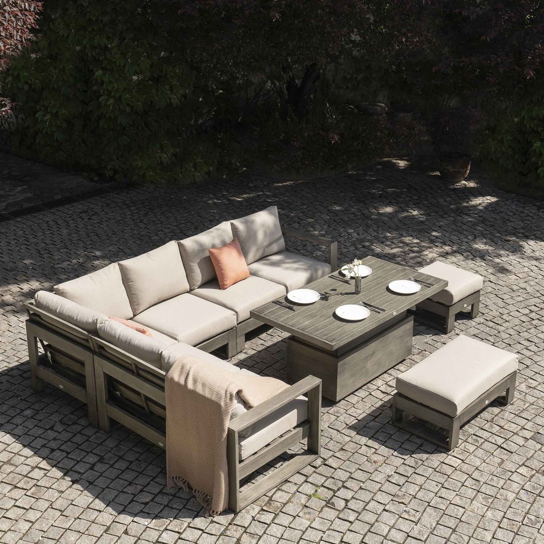 Massive Rising Table Montrose Aluminium Large Corner Casual Dining Set with Rising Table, B ...