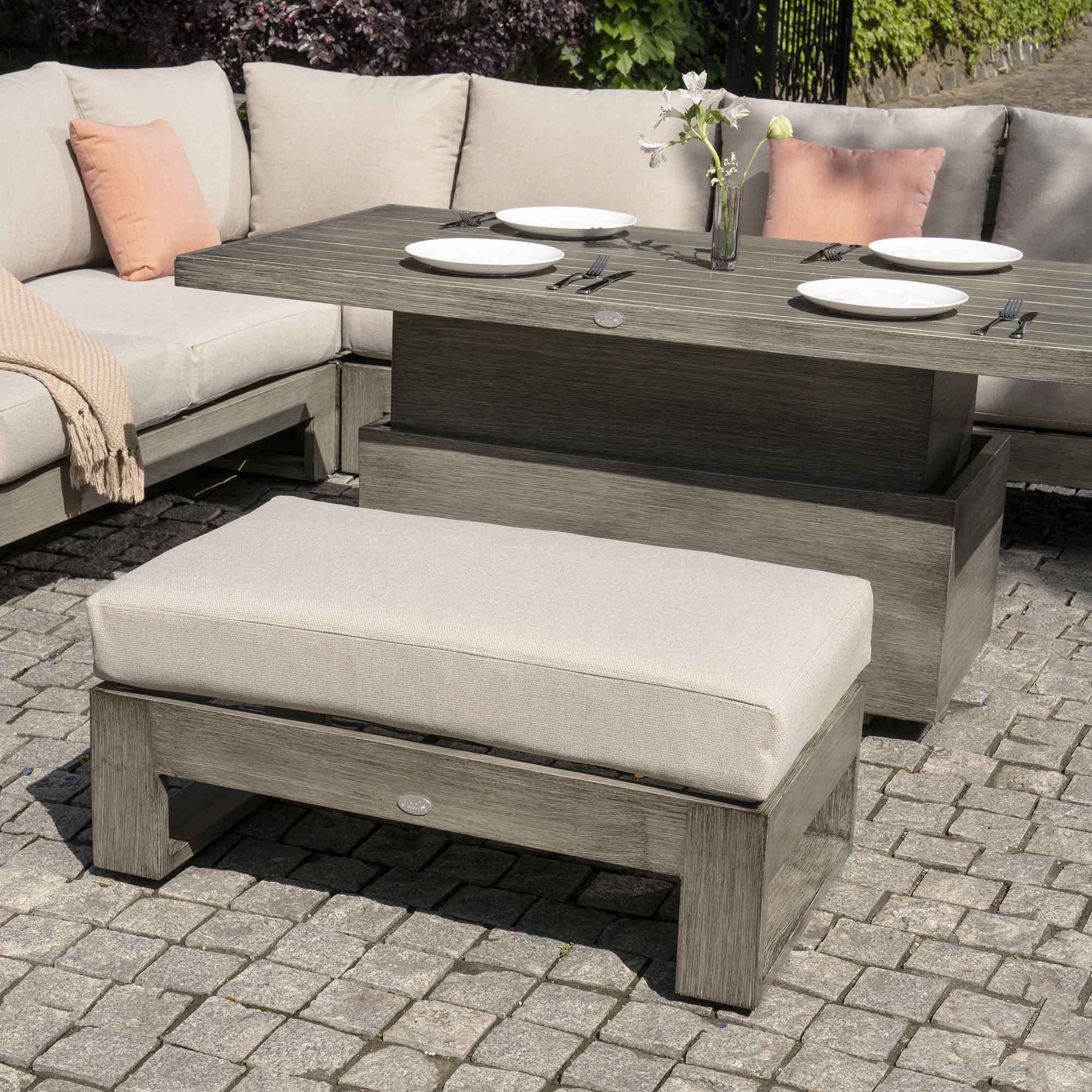 Massive Rising Table Montrose Aluminium Large Corner Casual Dining Set with Rising Table, B ...