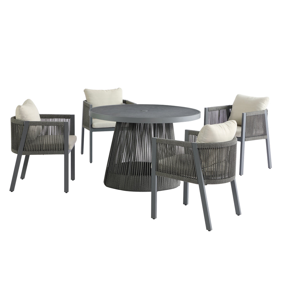 Pedra Rope and Aluminium Outdoor 4-Seater Round Dining Set, Grey