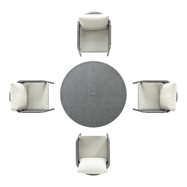Pedra Rope and Aluminium Outdoor 4-Seater Round Dining Set, Grey