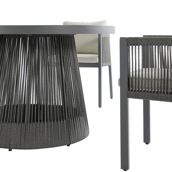 Pedra Rope and Aluminium Outdoor 4-Seater Round Dining Set, Grey