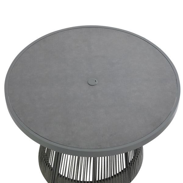 Pedra Rope and Aluminium Outdoor 4-Seater Round Dining Set, Grey