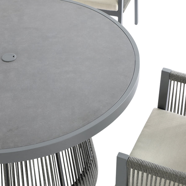 Pedra Rope and Aluminium Outdoor 4-Seater Round Dining Set, Grey