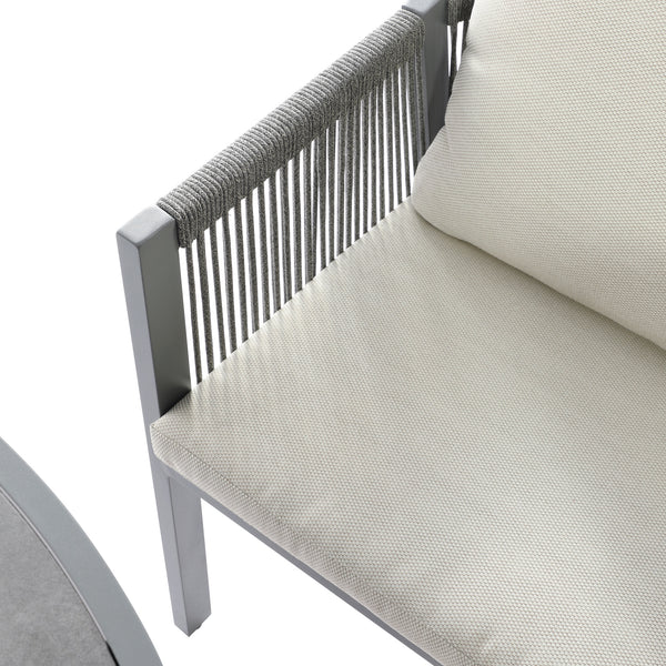 Pedra Rope and Aluminium Outdoor 4-Seater Round Dining Set, Grey