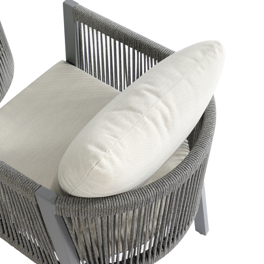 Pedra Rope and Aluminium Outdoor 4-Seater Round Dining Set, Grey