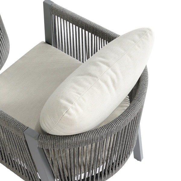 Pedra Rope and Aluminium Outdoor 4-Seater Round Dining Set, Grey