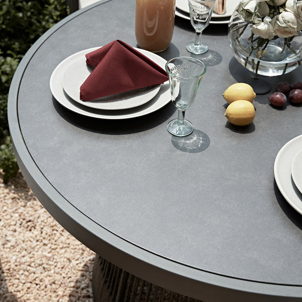 Pedra Rope and Aluminium Outdoor 4 - Seater Round Dining Set, Grey - daals