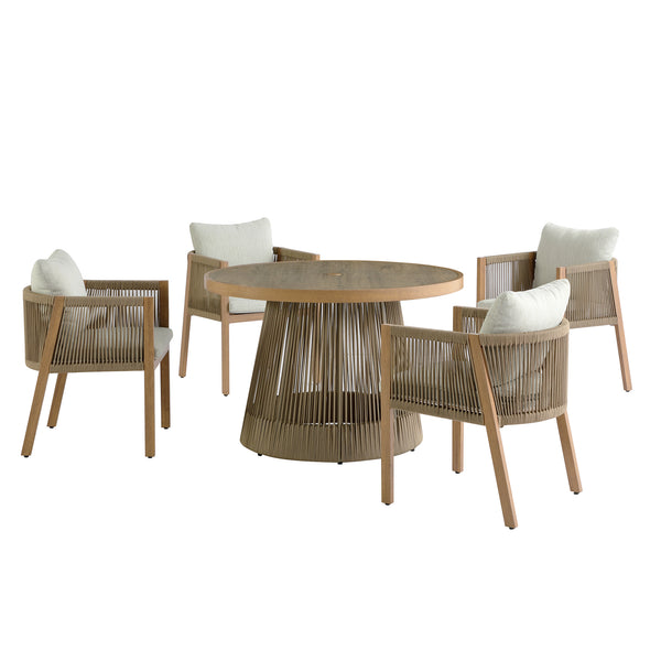 Pedra Rope and Aluminium Outdoor 4-Seater Round Dining Set, Natural