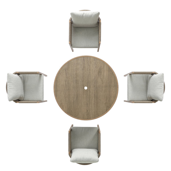 Pedra Rope and Aluminium Outdoor 4-Seater Round Dining Set, Natural