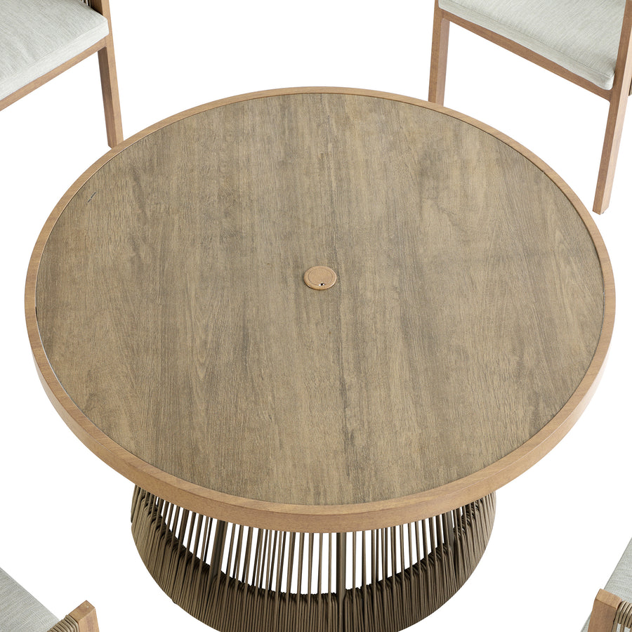 Pedra Rope and Aluminium Outdoor 4-Seater Round Dining Set, Natural