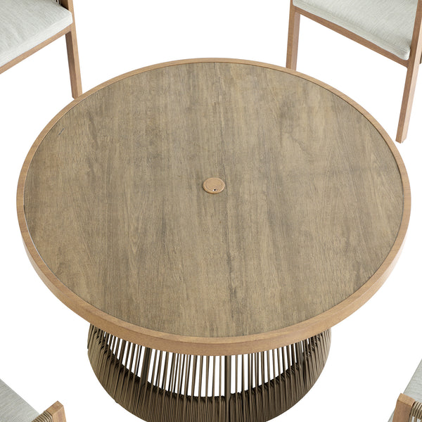 Pedra Rope and Aluminium Outdoor 4-Seater Round Dining Set, Natural