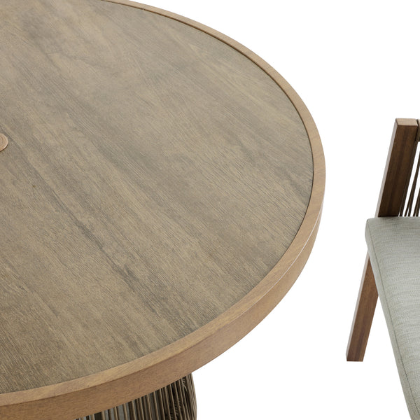 Pedra Rope and Aluminium Outdoor 4-Seater Round Dining Set, Natural