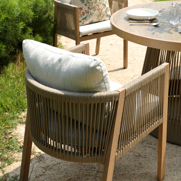 Pedra Rope and Aluminium Outdoor 4-Seater Round Dining Set, Natural