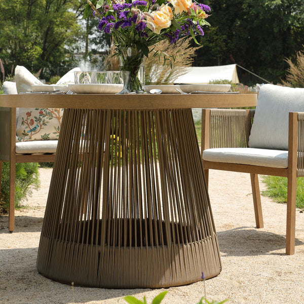Pedra Rope and Aluminium Outdoor 4-Seater Round Dining Set, Natural
