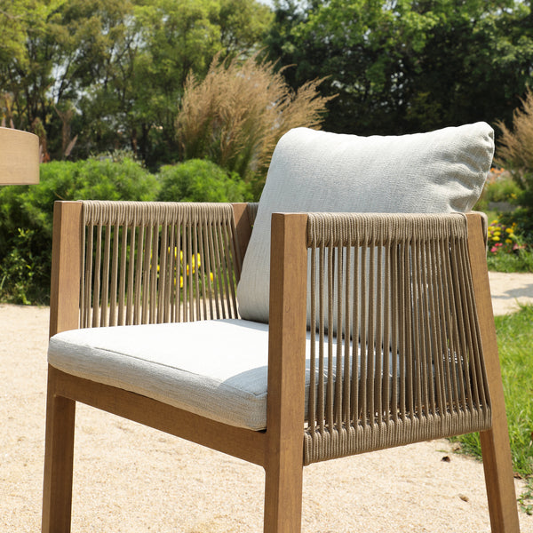 Pedra Rope and Aluminium Outdoor 4-Seater Round Dining Set, Natural