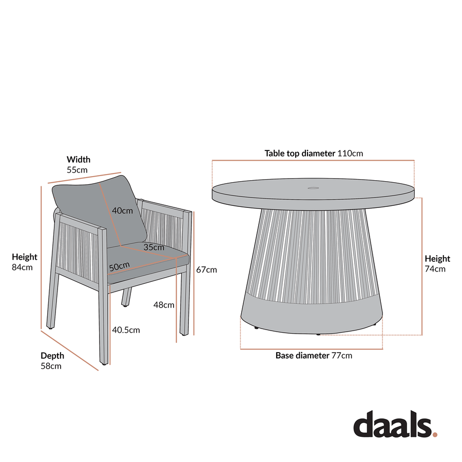 Pedra Rope and Aluminium Outdoor 4-Seater Round Dining Set, Natural