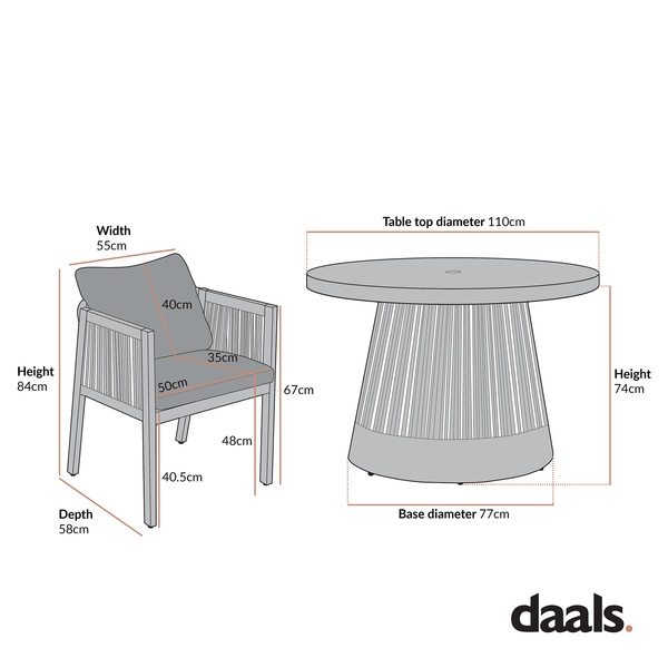 Pedra Rope and Aluminium Outdoor 4-Seater Round Dining Set, Natural