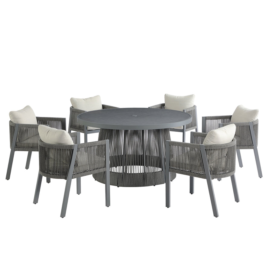 Pedra Rope and Aluminium Outdoor 6-Seater Round Dining Set, Grey