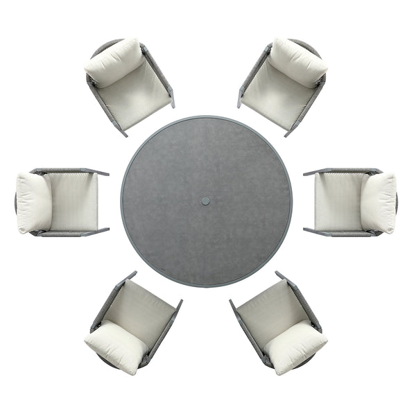 Pedra Rope and Aluminium Outdoor 6-Seater Round Dining Set, Grey