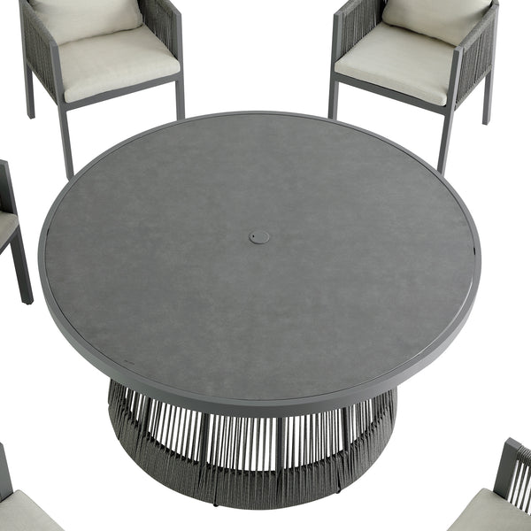 Pedra Rope and Aluminium Outdoor 6-Seater Round Dining Set, Grey