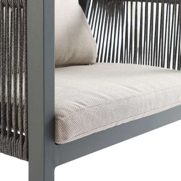 Pedra Rope and Aluminium Outdoor 6-Seater Round Dining Set, Grey