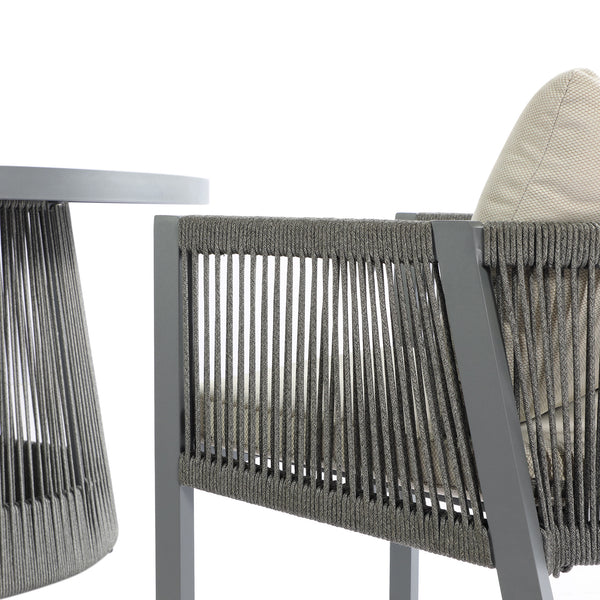 Pedra Rope and Aluminium Outdoor 6-Seater Round Dining Set, Grey
