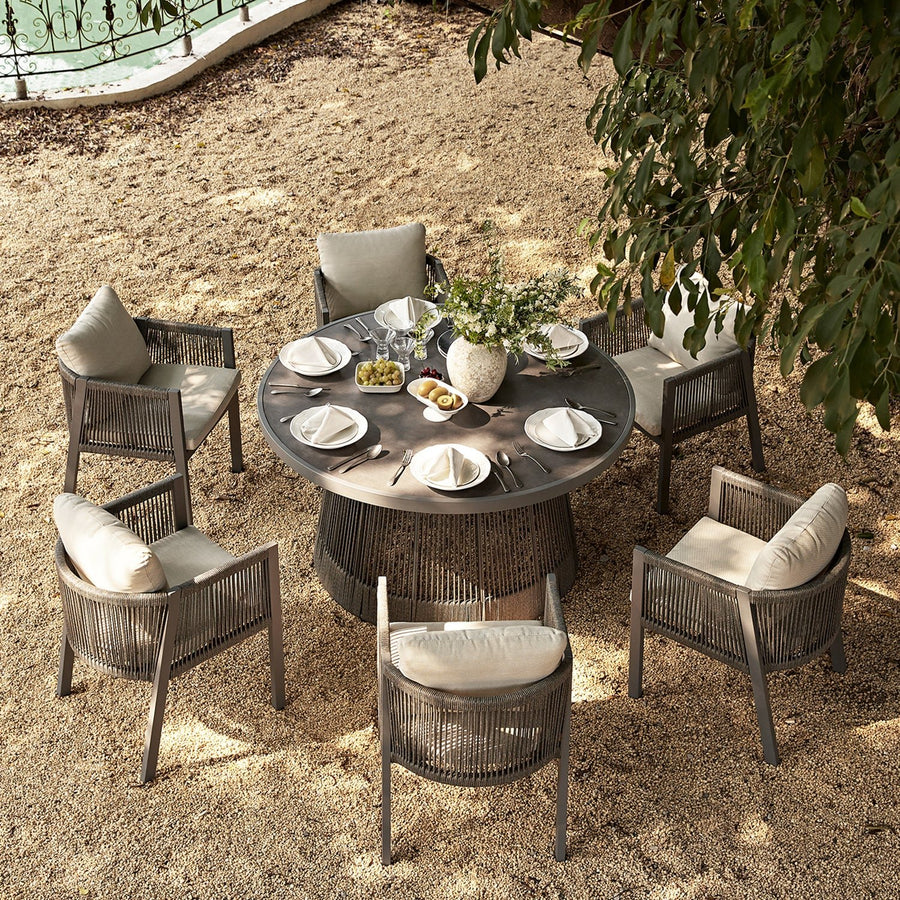 Pedra Rope and Aluminium Outdoor 6-Seater Round Dining Set, Grey