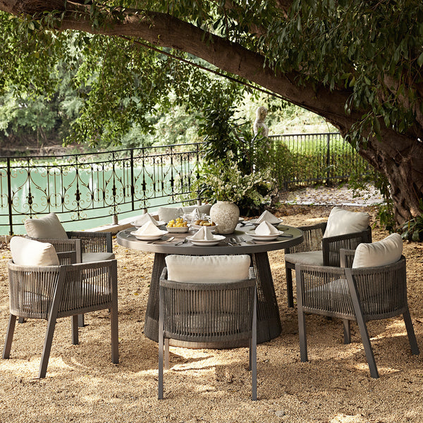 Pedra Rope and Aluminium Outdoor 6 - Seater Round Dining Set, Grey - daals